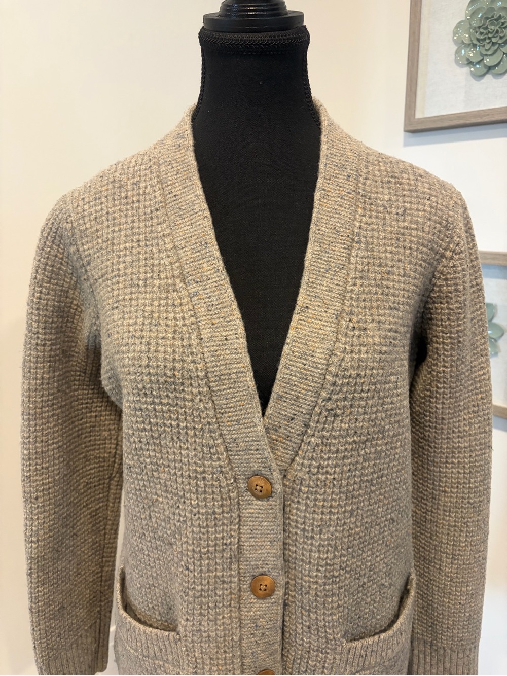 Roots Taupe Knit Lambswool Blend Button-Up Cardigan With Pockets! - Picture 5 of 13